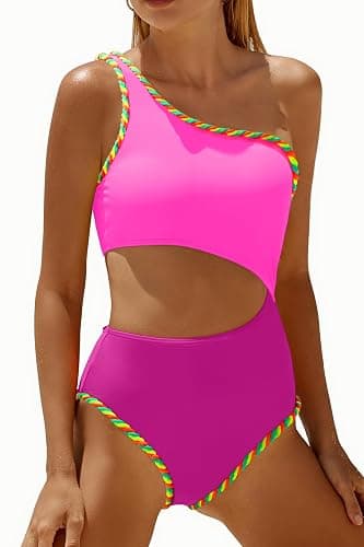 Women's One Piece Swimsuit- One Shoulder Bathing Suit Cutout Tummy Control Swimwear - Image 1