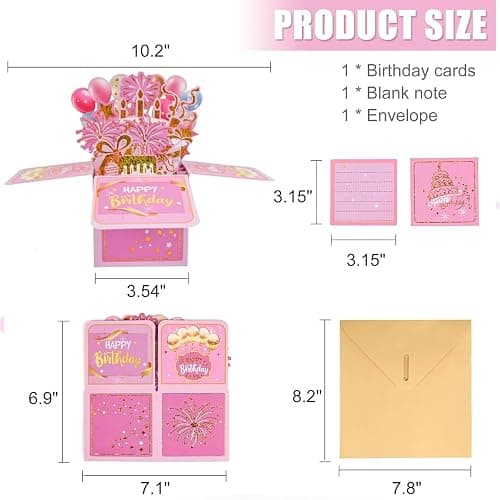 Pink Funny Pop-Up Birthday Card Sweet 3D Gift Box Unique Handmade Foldable Celebration Card for Adults Kids Daughter Son Mom Dad Friends thumbnail 3