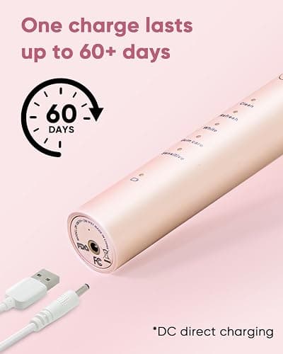 MySmile DY156 Electric Toothbrush for Adults, Rechargeable Sonic Battery Toothbrush Portable with 3 Brush Heads, 2 Mins 5 Modes Smart Timer, 45000VPM, One Charge for 60 Days - Pink thumbnail 6