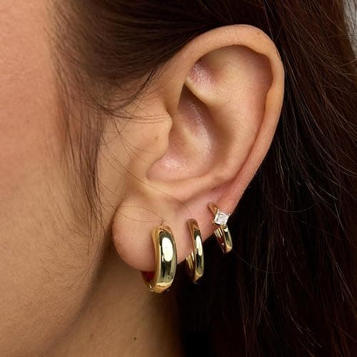 6 Pairs Gold Hoop Earrings Set for Women Trendy Chunky Huggie Dainty Earring Jewelry Small Fashion Hoop Earrings for Gifts thumbnail 4