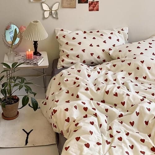 Nayoroom Bettwäsche 140x200 Herzen Rot Weiß Aesthetic Bettbezug Microfaser Weiße Bettwäsche mit Kleinen Roten Herz und Kissenbezug 70x90 cm mit Reißverschluss thumbnail 4