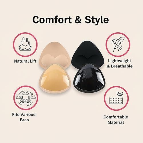 2 Pairs Self Adhesive Silicone Bra Pads Removable Sticky for Push Up Bikini Swimsuit Sports Invisible Comfy Cups Nude Black thumbnail 4