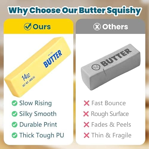 Giant Butter Squishy 2026 New 14oz TPR Butter and Cheese Squishy Soft Squeeze Stress Balls for Stress Relief Anxiety Sensory Gifts for Adults Anxiety Relief Party Favors (1pcs) thumbnail 6