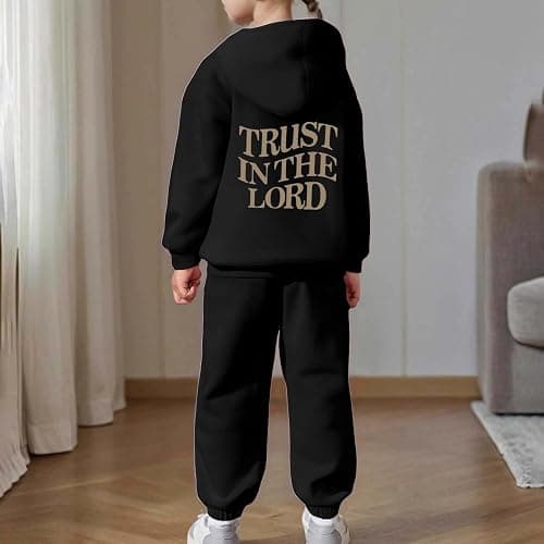 Girls Jogger Set - 2 Piece Trust in The Lord Jesus Christian Hoodies Graphic Sweatshirt Sweatpants Fall Outfits 2-13Years thumbnail 2
