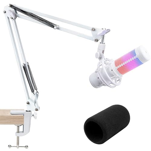 For HyperX QuadCast S White Boom Arm - White Mic Arm Compatible with Hyper x QuadCast, Microphone Boom Arm with Pop Filter, Improve Sound Quality, Mic Boom Arm for Hyperx QuadCast by SUNMON - Image 1