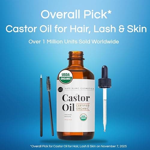 Kate Blanc Cosmetics Castor Oil Organic for Hair, Lashes, Face (2oz), 100% Pure, Cold Pressed, Hexane Free Hair Oil. Lash Serum for Thicker-Looking Eyelashes & Eyebrows thumbnail 2