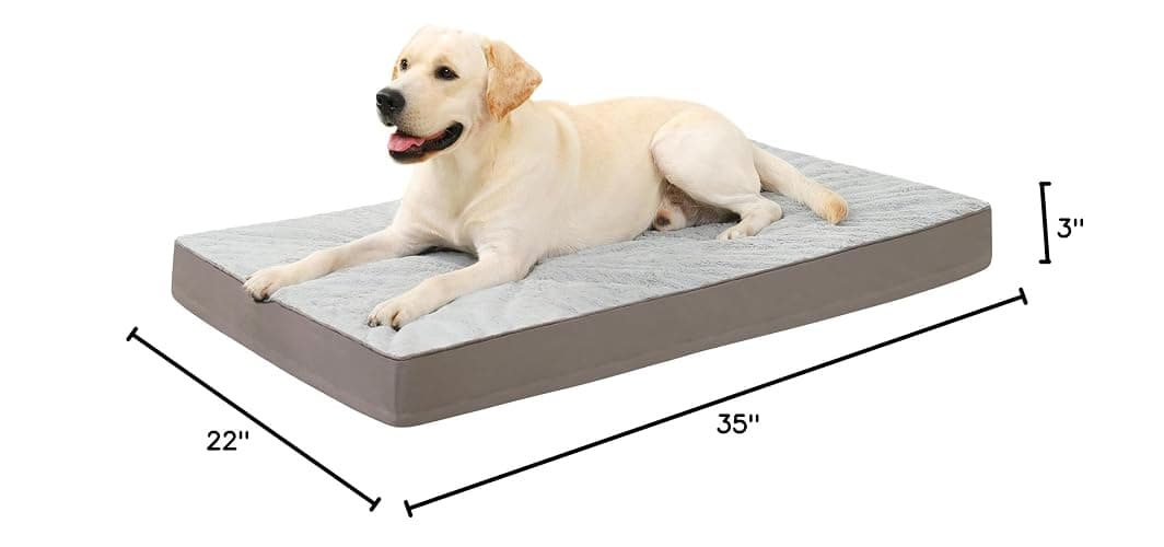 KSIIA Orthopedic Dog Bed Dog Crate Bed Waterproof for Large Dogs Deluxe Plush Washable Pet Mat with Egg Crate Foam & Removable Cover, 35 x 22 Inch, Gray thumbnail 8