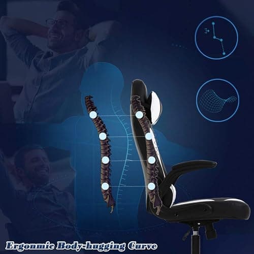 BestOffice PC Gaming Chair Ergonomic Office Chair Desk Chair with Lumbar Support Flip Up Arms Headrest PU Leather Executive High Back Computer Chair for Adults Women Men (White) thumbnail 7