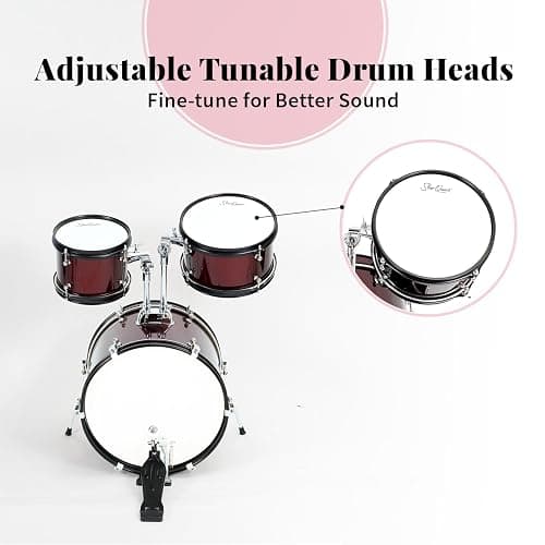StarQuest SQ-DS-JR5-MWR 5-Pieces Drum Set for Beginners, Complete Junior-Sized Drum Kit Metallic Red Wine W/ 16"Bass, Drumsticks, Snare, Cymbal, Hi-Hat, Toms & Adjustable Stool thumbnail 5
