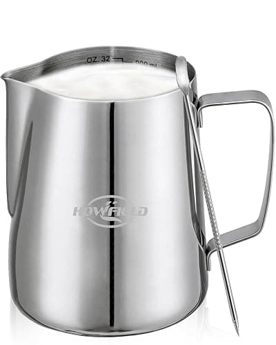 Milk Frothing Pitcher 32 Oz, Milk Frother Cup 304 Stainless Steel Steaming Jug with Clear Scale and Latte Art Pen, Barista Tools for Espresso, Cappuccino, Coffee Machine Accessories (900ml) - Sliver - 32 Ounces - Image 1