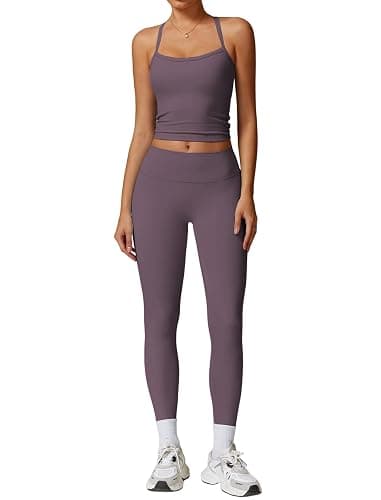 QBGJTD Womens Workout Sets Two Piece Cross Back Tank Top Matching High Waist Leggings Sets Gym Outfits Work Out Clothes - Image 1