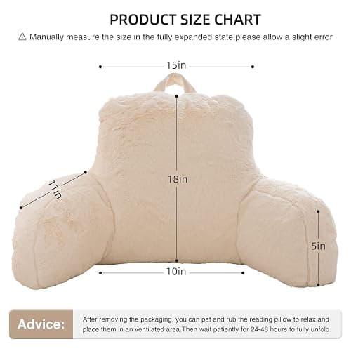 Aimuan Reading Pillow Bed Rest Wedge Adult Backrest Pillow with Arms Sitting in Bed Cushion Incline Rest Sleeping Pillow for Watching TV/Gaming/Relaxing, Ivory thumbnail 2