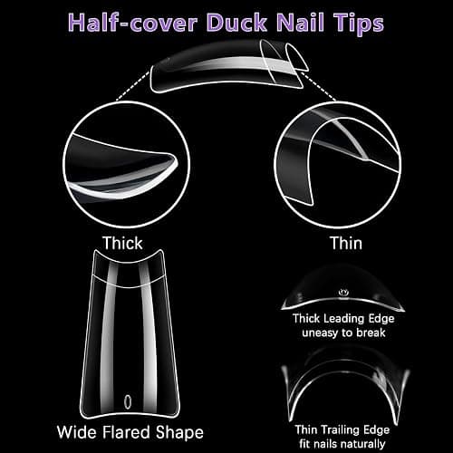Laza 600pcs Medium Length Duck Nail Tips 12 Sizes Box-packed Clear Duck Nails Half Cover Wide Nail Tips French False Nail Tips for Acrylic Nails Extension Tips — 28MM thumbnail 5