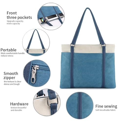 Women Laptop Tote Bag for Work Lightweight Splice Canvas 15.6 Inch Handbag Purse thumbnail 5