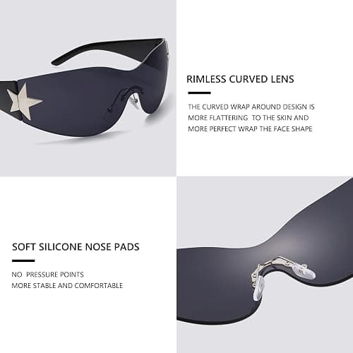 Rimless Y2K Sunglasses for Women Men Wrap Around Fashion Sunglasses Oversized Frameless Trendy Sun Glasses thumbnail 4