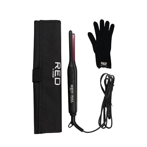 Red by Kiss Pencil Flat Iron up to 450°F Thin Small Tourmaline Ceramic Plate 0.3 inch (3/10") for Women and Men, Short to Medium Hair, Pixie Cut, Bangs, Edges.. A Travel Pouch and a Glove Included thumbnail 5