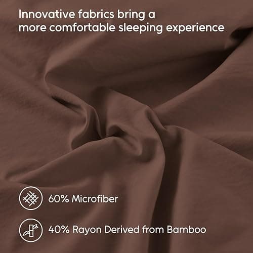 MCO Cooling Queen Sheets Set, Rayon Derived from Bamboo Sheets, Luxury & Silky Bedding Set with 16" Deep Pocket (Queen, Chocolate Brown) thumbnail 5