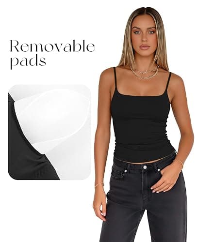 Darong Women Padded Tank Top Built in Bra Adjustable Spaghetti Straps Double Lined Basic Cami Shirt thumbnail 5