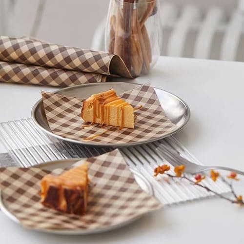 100Pcs Wax Paper Sheets for Food, Basket Liners Food Picnic Paper Sheets Greaseproof Deli Wrapping Sheets,BBQ paper,Coffee-colored checkered printing (5.9×5.9 in) thumbnail 6