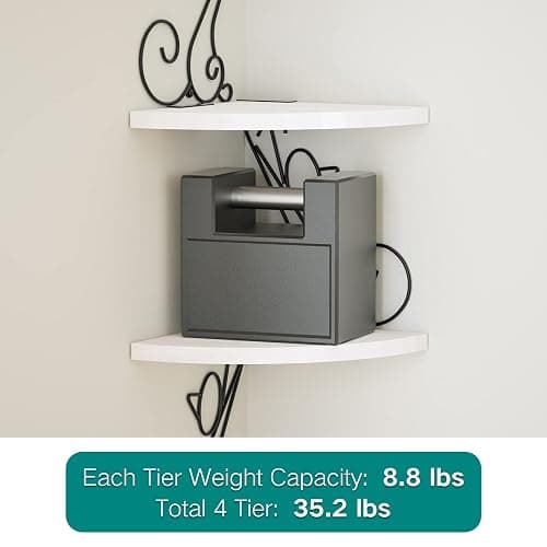 Alsonerbay 4-Tier Cat Shaped Corner Floating Shelf Wall Mount, White | Curved solid wood, 35.2 lbs total capacity, reinforced metal bracket, rustic decor, for bedroom, living room & kitchen thumbnail 8