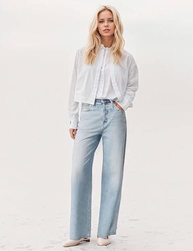 1901 SOCIETY Women's Wide Leg Jeans Look Like Denim Cotton Terry Pull-On Print Denim Sweatpants with Elastic Waistband thumbnail 2