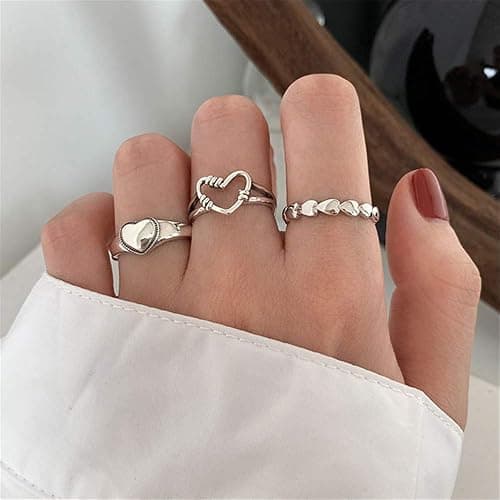 Vintage Heart S925 Sterling Silver Ring for Women Dainty Engagement Promise Love Expandable Open Finger Statement Stacking Rings Adjustable Fashion Gift Valentine's Anniversary(Polished) thumbnail 4
