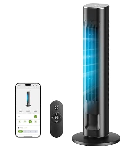 MORENTO 36-Inch Smart Tower Fan with Remote, 25ft/s Standing Fan with WiFi, App & Voice Control, 4 Modes, 4 Speeds, 12-Hour Timer, 90° Oscillating Fan for Bedroom and Office, Black, 1 Pack - Image 1