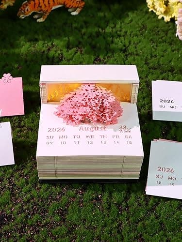 HOTOYMDS 3D Calendar 2026,3D Desk Calendar 2026 With LED Lights,3D Art Calendar Memo Pad 2026,Blossom Grove Island Desktop Decoration,Tear-Away 3D Paper Art Notepad w LED Lights,Christmas Gift,New Year Gift (Blossom Grove Island(Soft Pink)) - Blossom Grove Island(Soft Pink) thumbnail 7