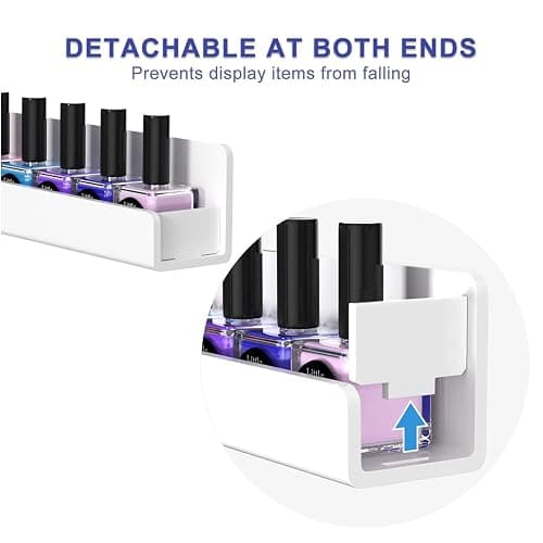FEMELI Nail Polish Wall Rack, 6 Shelves Acrylic Organizer (15 Inch, White) | Acrylic Nail Polish holder wall for 66-90 Bottles, Multi-Purpose Floating Shelves for Nail Salon, Small Space thumbnail 4
