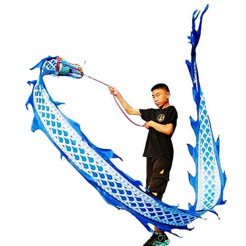 Lightweight Dragon Poi with 3D Dragon Head & Swing Rope Combo for Kids and Beginners, Flowy Dragon Ribbon Streamer Outdoor Fitness Golden Dragon Stage Prop Set (Blue Dragon, 9.8 FT(3M)) thumbnail 3
