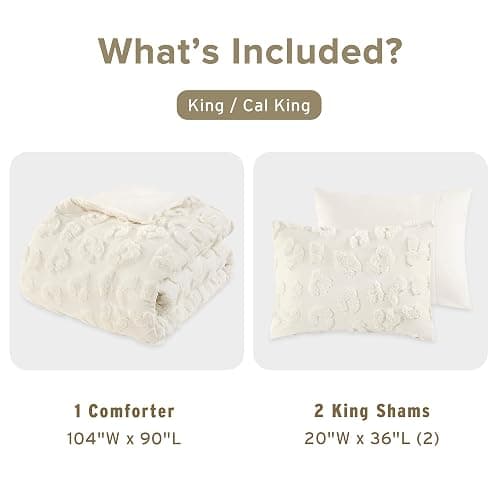 Intelligent Design King Comforter Set Chenille Tufted Animal Print Pattern Comforters King Size, All Season Fluffy Bedding Soft Microfiber Reverse, Larissa, King/Cal King Off-White 3 Piece thumbnail 5