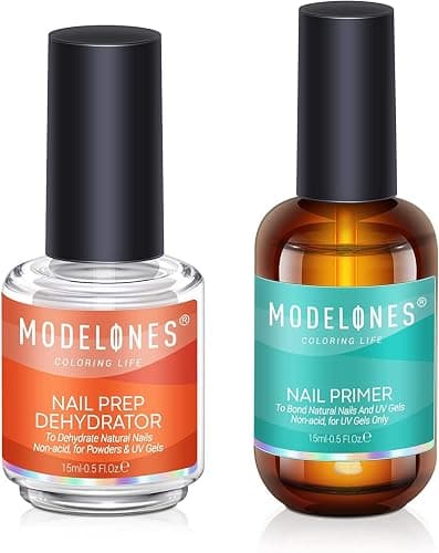 Modelones Primer für Gelnägel Dehydrator für Nägel, 15ml Professional Acid Free Nail Prep Natural Air Dry Superior Bonding Primer Set fur Nail Art UV Gel Nagellack Dip Powder Acrylnägel - Image 1