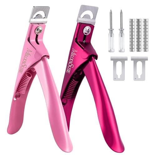 MelodySusie 2Pcs Acrylic Nail Clippers with Magnet Sizers, Professional Nail Cutters for Long Acrylic Gel Nails Tips, Adjustable Stainless Nail Trimmer, Manicure Tool for Salon Home, Plum & Pink - Image 1