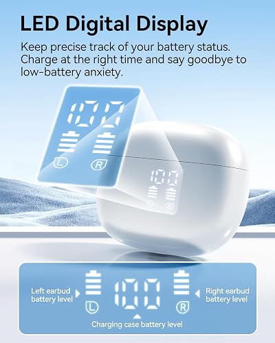 JGUG Wireless Earbuds, Bluetooth Ear Buds Headphones with LED Charging Case, Deep Bass Stereo Sound, 40 Hours Playtime, IP7, Lightweight in-Ear Earphones for iPhone Android Sports Workout - A-Silver thumbnail 7