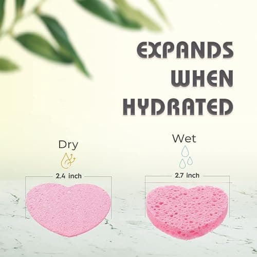 60-Count Compressed Facial Sponges, 100% Natural Cosmetic Spa Sponges for Facial Cleansing, Exfoliating Mask (Pink Heart) - Pink Heart thumbnail 2