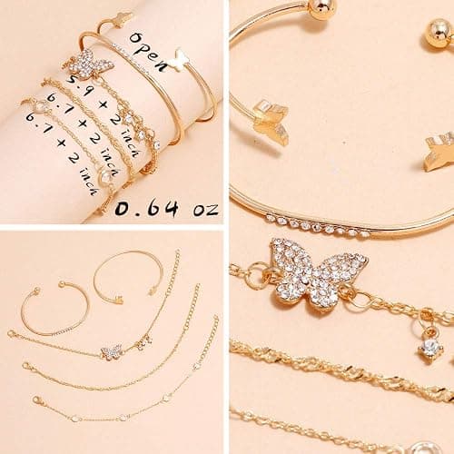IFKM 6 PACK (24 PCS) Boho Gold Chain Bracelets Set for Women, 14K Gold Plated Multiple Layered Stackable Open Cuff Wrap Bangle Adjustable Link Italian Cuban Jewelry for Women Gift - 24PCS GOLD BANGLE thumbnail 7