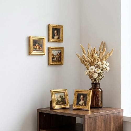 4x4 Picture Frame Set of 2, Vintage Gold Plastic Retro Farmhouse Style with Acrylic Front for Wall and Tabletop Display, Rustic Photo Gallery Decor for Home Office Desk Shelf Housewarming Wedding Gift thumbnail 2