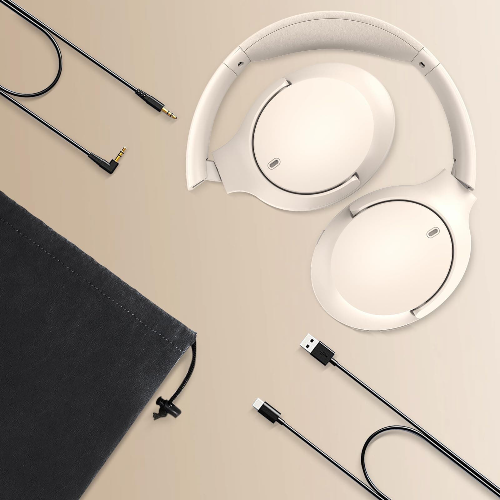 Active Noise Cancelling Headphones, Bluetooth 5.3 Version, Wireless Headsets, 55H Playtime, ANC Mode Over 28dB Noise Reduce, CVC 8.0 Mic, Hi-Fi Audio Sound, USB-C Charge, Protein Skin Over Ear Cups. thumbnail 7