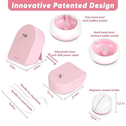 Myartype Clay Bead Spinner and Seed Bead Spinner, 2-in-1 Electric Bead Spinner for Jewelry Making, Bracelet Spinner and Necklace Making Machine with Needles and Thread (Pink), (Beads Not Included) thumbnail 7