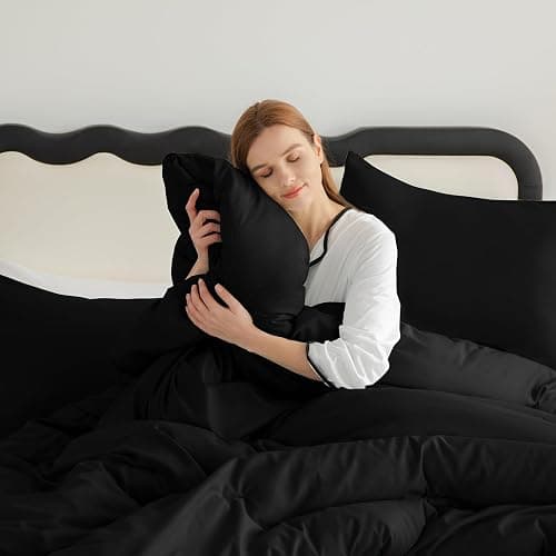 CozyLux Black Comforter Set Twin/Twin XL Size, 2 Pieces Twin Extra Long Solid Breathable Quilted Bedding Sets, Luxury Fluffy Soft Bed Set with Down Alternative Comforter and 1 Pillowcase All Season thumbnail 8