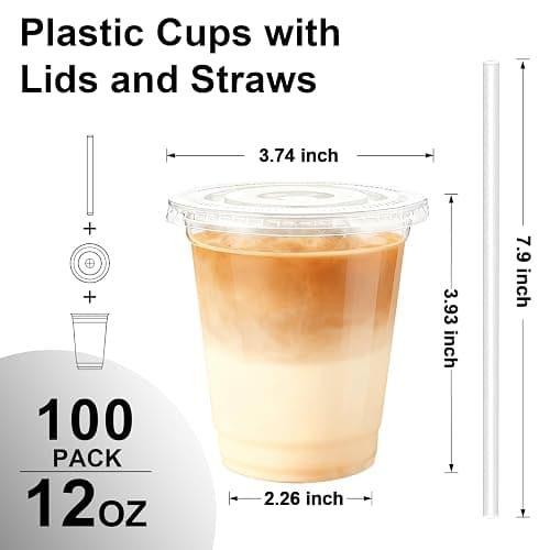 Lamosi 100 Pack 12 oz Clear Plastic Cups with Lids and Straws, Disposable Plastic Coffee Cups with Lids for Iced Coffee, Cold Beverages, Smoothies and To-Go Drinks thumbnail 3