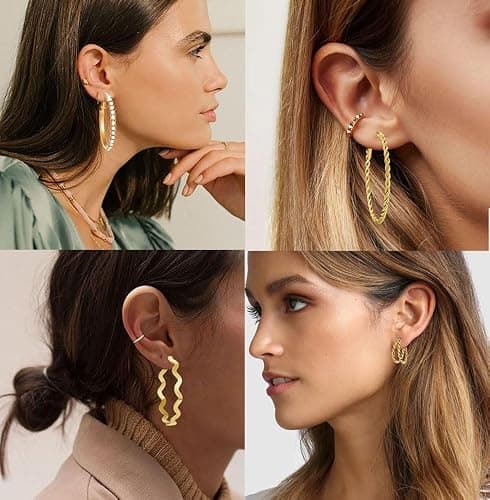 36 Pairs Gold Hoop Earrings Set for Women, Chunky Gold Earrings Multipack, Trendy Hypoallergenic Silver Hoop Earring Pack (Gold) thumbnail 8