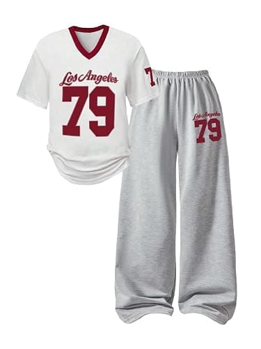 Floerns Girl's 2 Piece Outfit Number Print Short Sleeve T Shirts Wide Leg Pants Set - Image 1