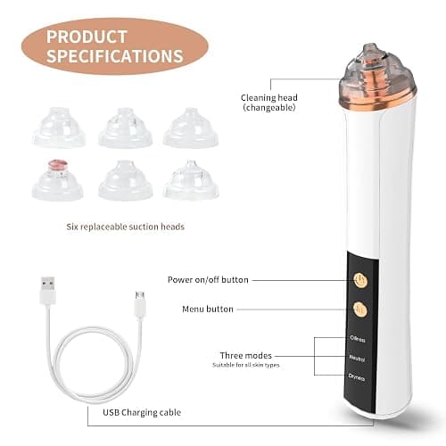 Blackhead Remover Pore Vacuum,Facial Pore Cleaner-6 Suction Power,3 Adjustable Suction Levels,USB Rechargeable Blackhead Vacuum Kit Electric Acne Extractor Tool for Women & Men (White) thumbnail 4
