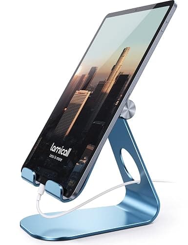 Lamicall Adjustable Tablet Stand: Desktop Holder Dock Compatible with iPad Pro 9.7, 10.5, 12.9 Air Mini 4 3 2, Kindle, Nexus, Tab, E-Reader (4-13") - Blue - Blue - Image 1
