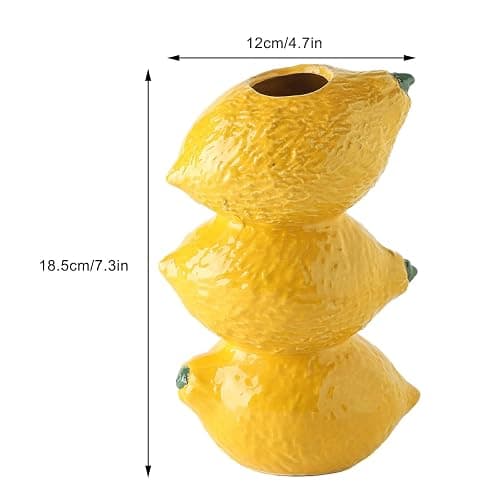 BestAlice Lemon Vase for Flowers Cute Ceramic Decorative Lemon Vase Vintage Inspired Lemon Vase Creative Fruit Lemon Flower Arrangement for Home Kitchen Decorations (Yellow, 4.7x7.3in), 230307MQ02 - Yellow - 4.7x7.3in thumbnail 3