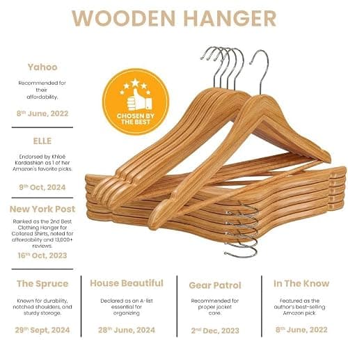 Utopia Home Premium Wooden Hangers 30 Pack - Heavy Duty & Durable Coat Hanger - Wood Hanger with 360-Degree Rotatable Hook - Clothes Hangers with Non-Slip Shoulder Notches For Shirts & Coats (Natural) thumbnail 5