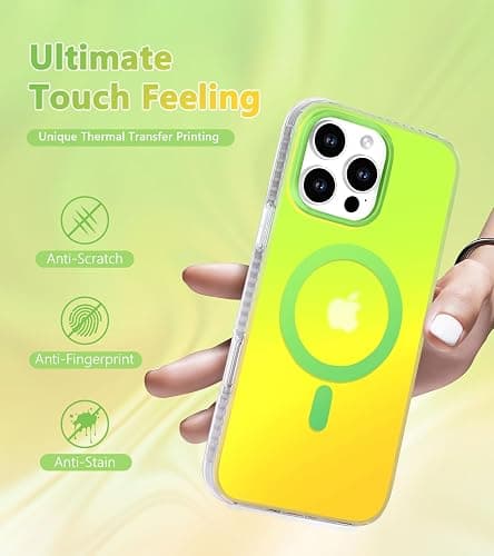 Amzfield Magnetic for iPhone 16 Pro Max Case, Compatible with MagSafe Cute Colorful Gradient Iridescent Matte Shockproof Protective Rainbow Aesthetic Phone Case for Women Girls Green & Yellow thumbnail 6