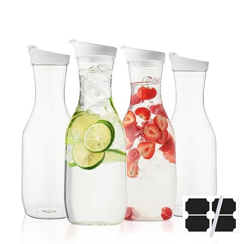 Cuiselect Water Carafe with Lid, 50 Oz Round Plastic Pitcher for Drinks, Milk, Mimosa Bar Supplies, Iced Tea, Juice Containers with Lids for Fridge, BPA-Free, NOT DISHWASHER SAFE, 4 Pack - 4 Pack - Image 1