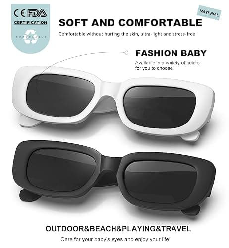 AWGSEE Retro Rectangle Kids Sunglasses 90’s Vintage Fashion Narrow Square Frame Glasses Shades for Girls Boys UV Protection - 2pack Black+white thumbnail 4